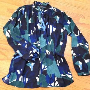 Ann Taylor Petite long sleeve silky blouse in emerald green blue black white